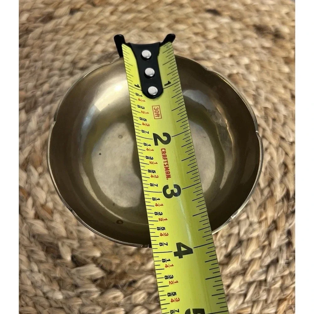 Solid Brass Pedestal Bowl Compote – Wide Shallow Dish on Turned Base 3 7/8